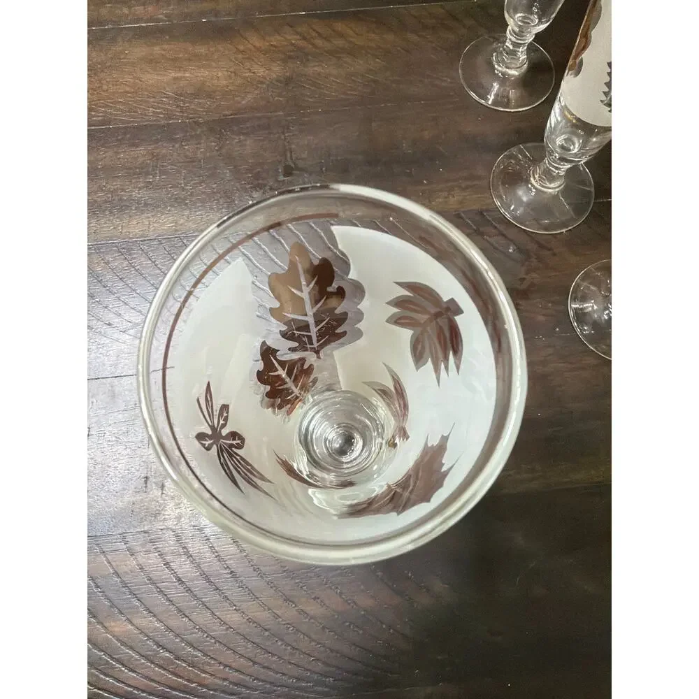 MCM Vintage 1960s Libbey Frosted Tom Collins Glass Gold Foliage Pattern 7